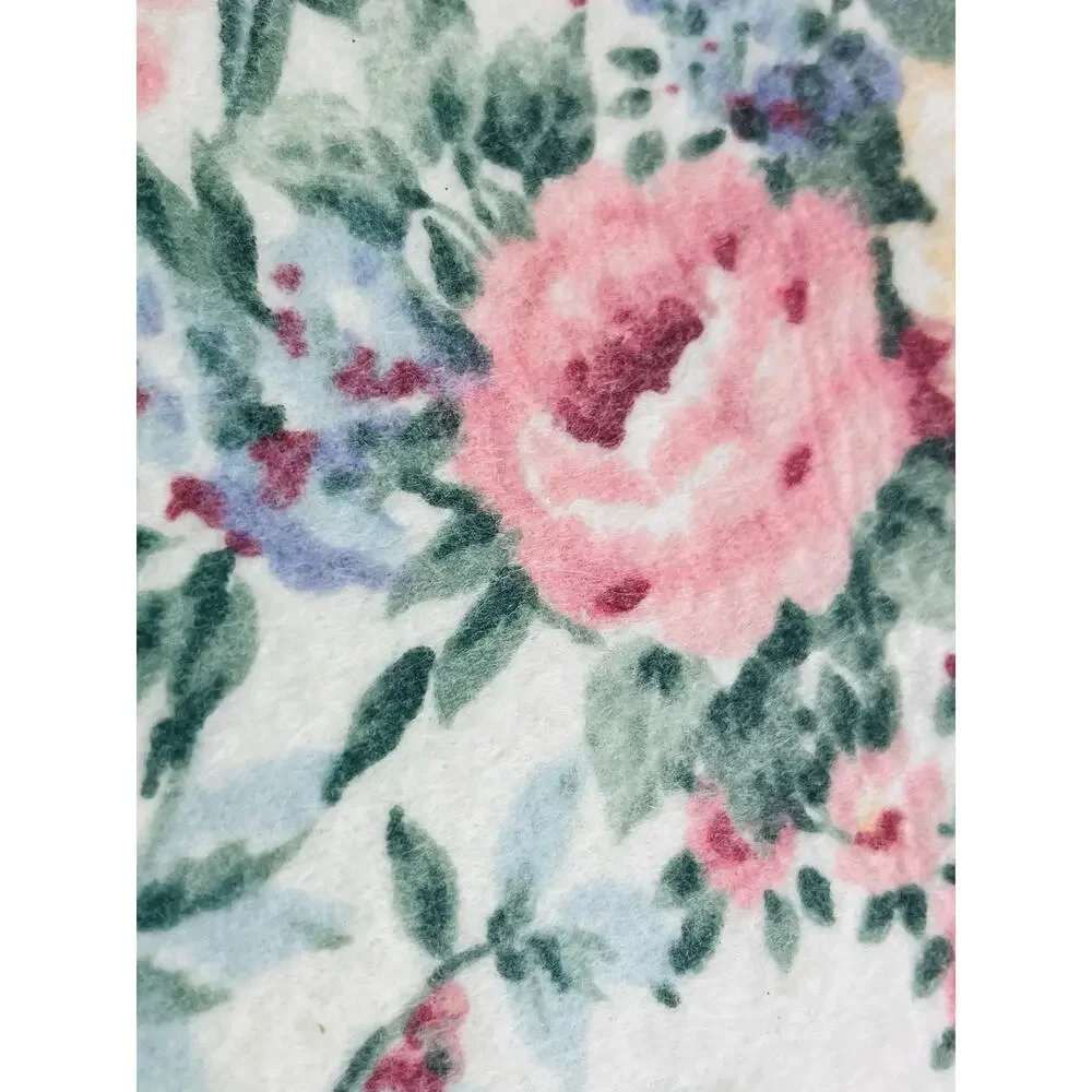 Vintage Blanket WPL1675 Floral Flowers Pink Twin Acrylic Nylon Edge Fleece USA